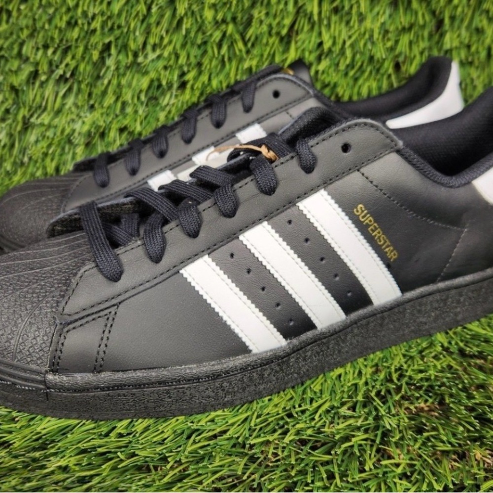adidas Black Leather Sneakers with White Stripes